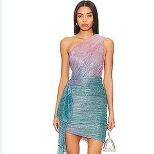 Patbo Sirenuse -Shoulder Iridescent Gradient Mini Dress - Teal/Pink 12